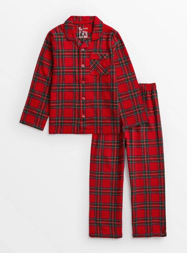 Buy Kids Christmas Family Dressing Red Check Woven Pyjamas 5